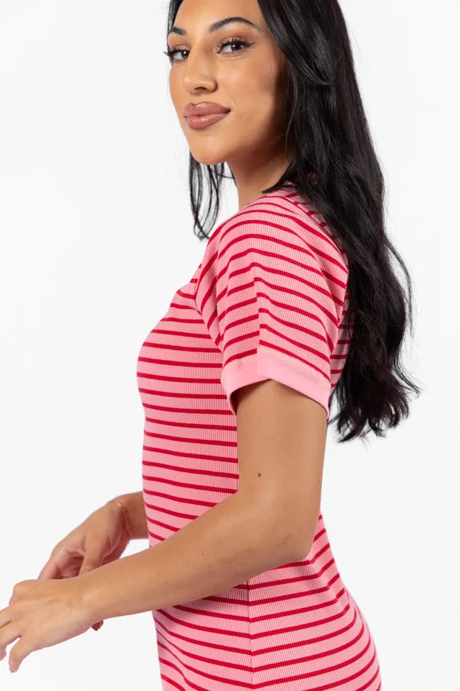 All Of You Pink and Red Striped Knit Dress