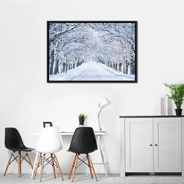 Alley In Snowy Morning Canvas Wall Art