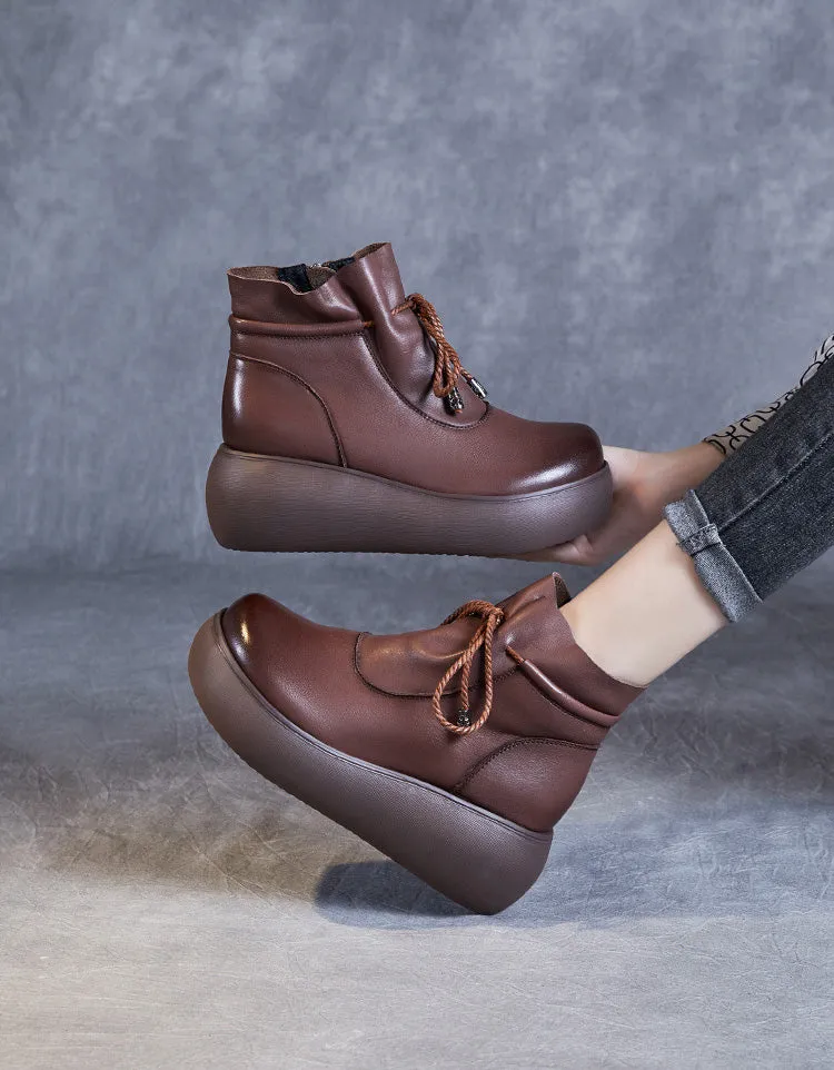 Ankle Lace-up Wide Toe Box Comfortable Wedge Boots