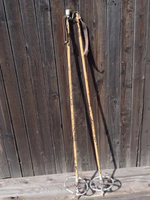 Antique Bamboo Ski Poles with faded black paint