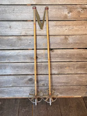 Antique Bamboo Ski Poles with leather straps