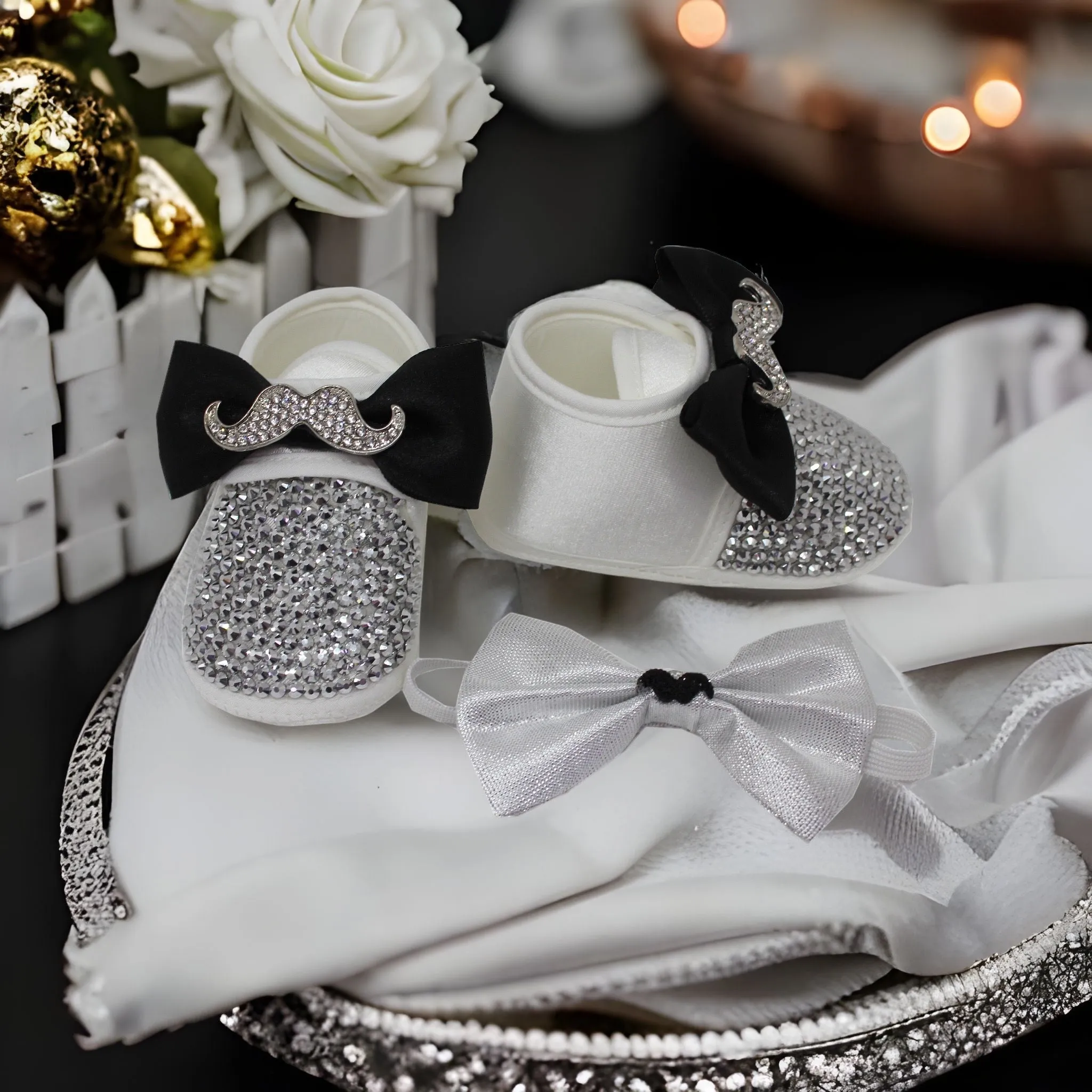 Baby Boys Bling Mustache Shoes and Bow Tie