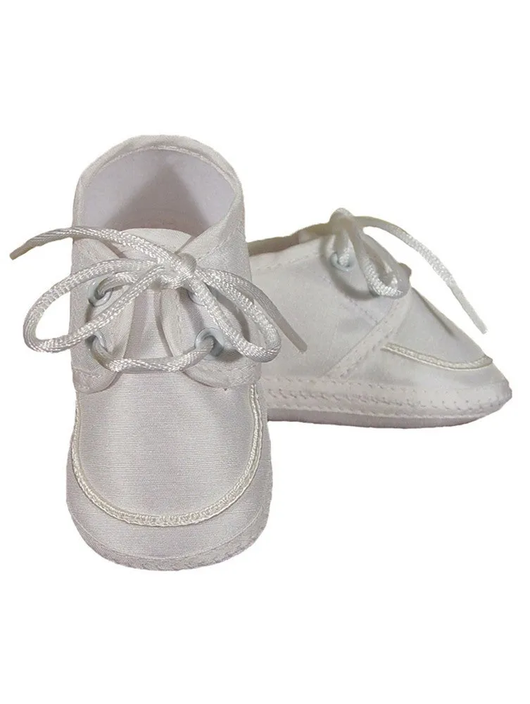 Baby Boys Champagne Silk Dupioni Braid Accent Christening Shoes 0-4 Baby