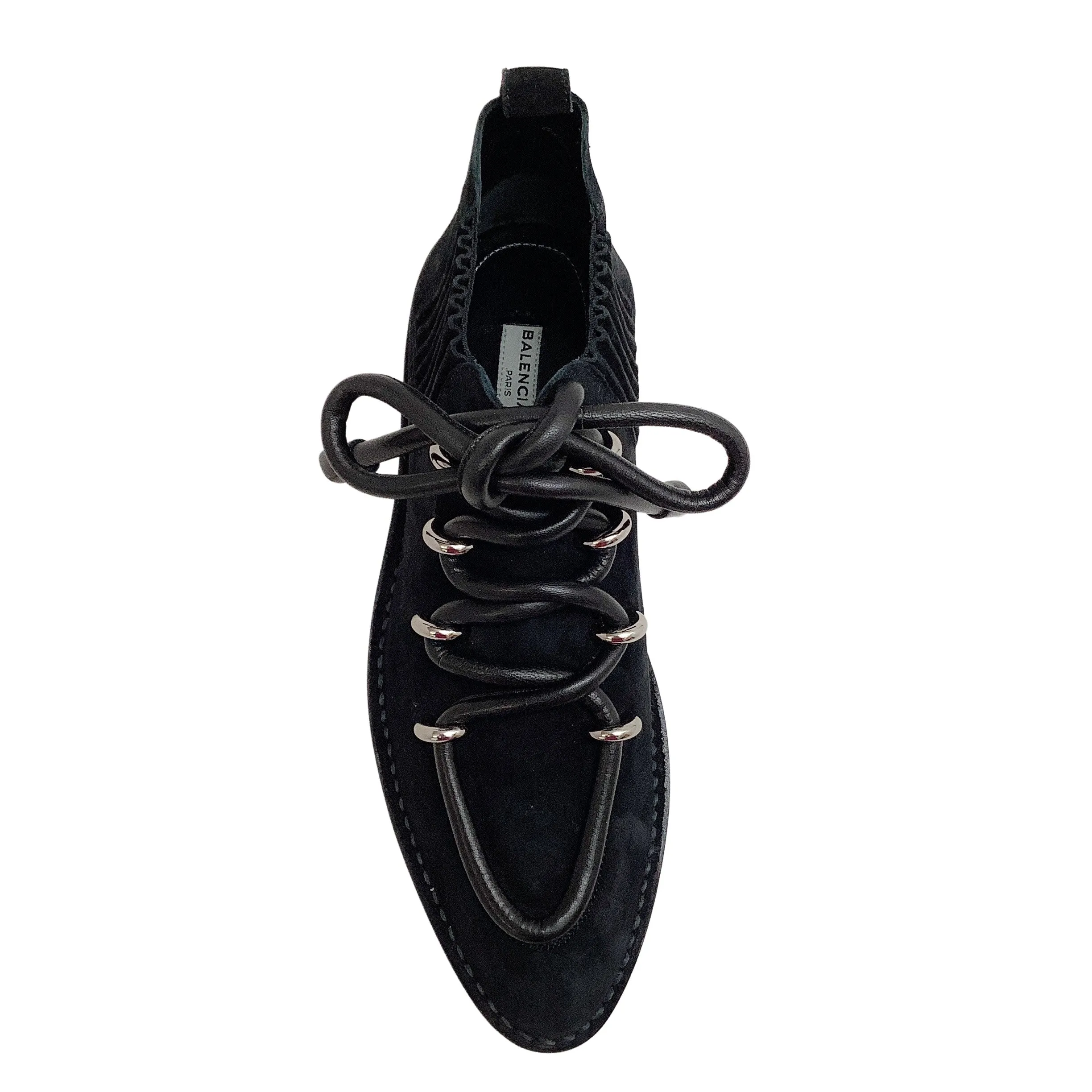 Balenciaga Black Suede Lace Up Moccasin Booties