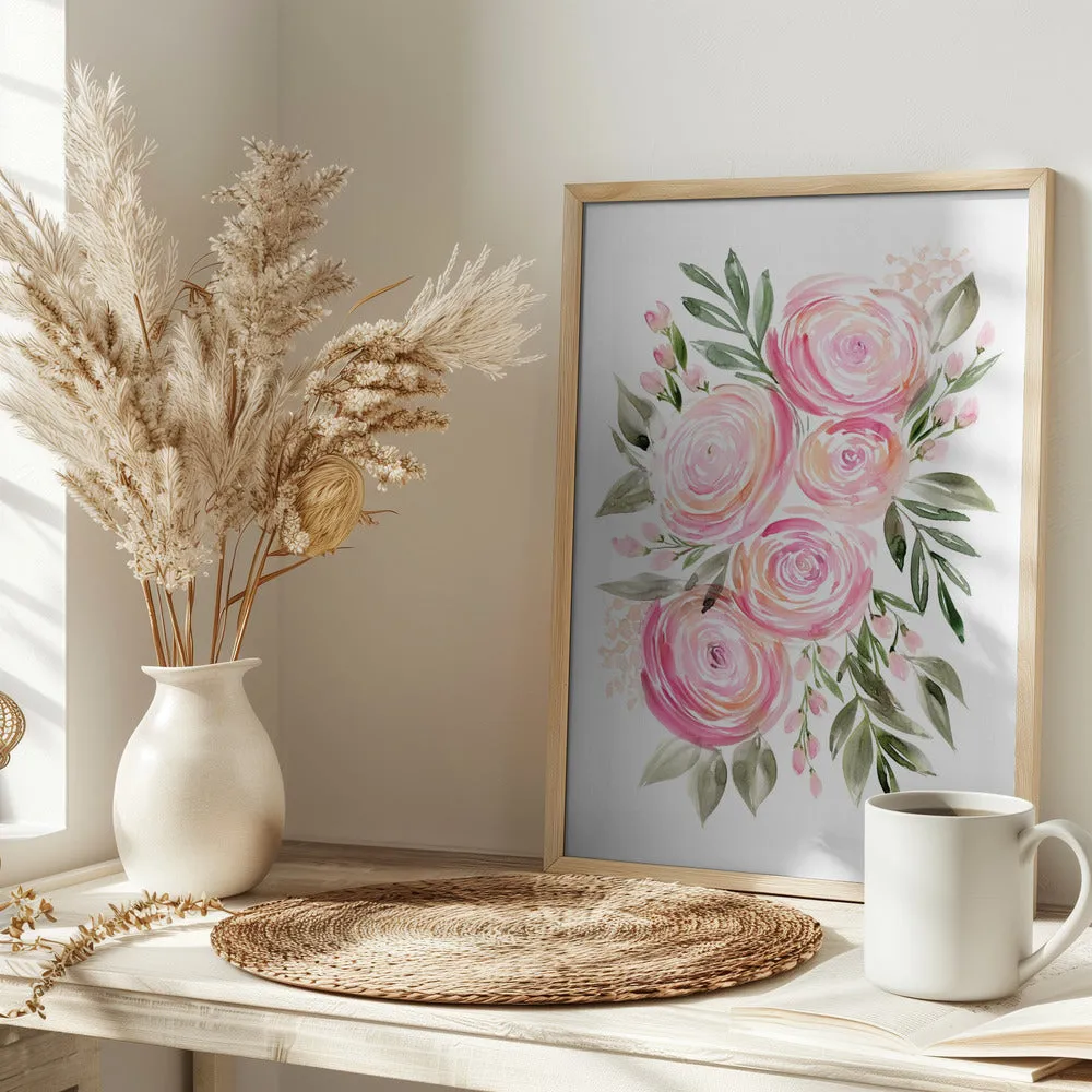 Begonia pink ranunculus bouquet - Stretched Canvas, Poster or Fine Art Print