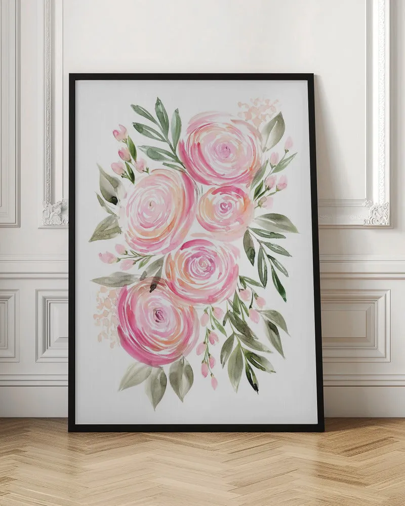 Begonia pink ranunculus bouquet - Stretched Canvas, Poster or Fine Art Print