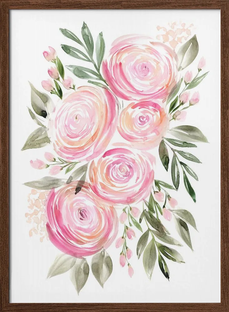 Begonia pink ranunculus bouquet - Stretched Canvas, Poster or Fine Art Print