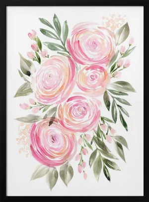 Begonia pink ranunculus bouquet - Stretched Canvas, Poster or Fine Art Print