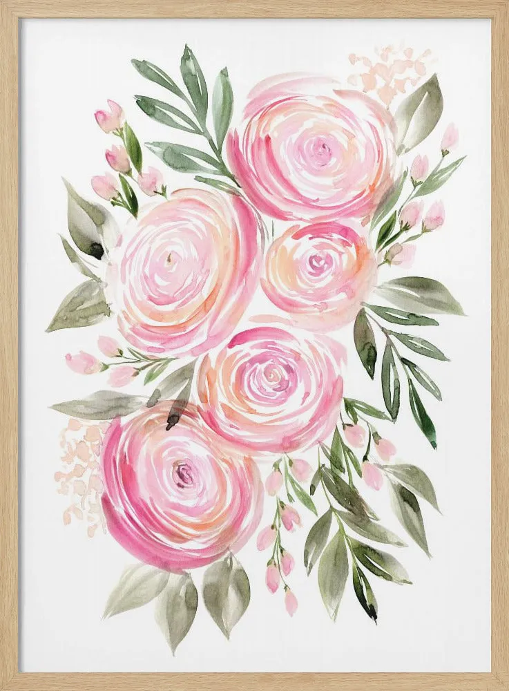 Begonia pink ranunculus bouquet - Stretched Canvas, Poster or Fine Art Print