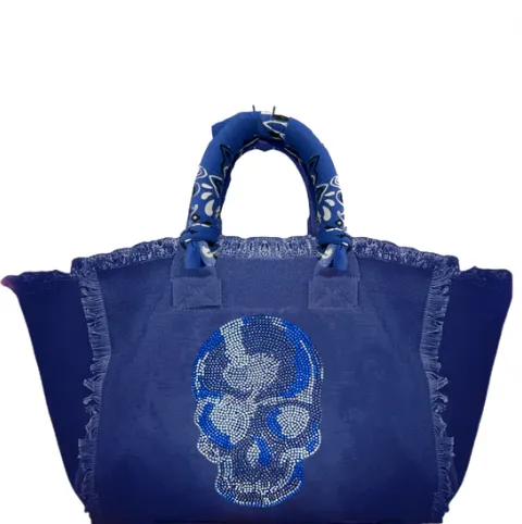 Blue Skull Fringe Canvas Bag