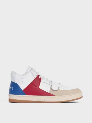 Blue, white and red trainers