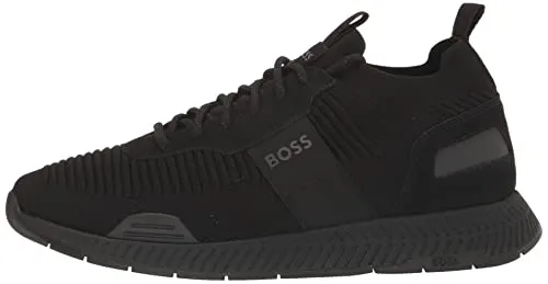 BOSS Men's Mesh Mix Running Sneakers, Black Oil, 7