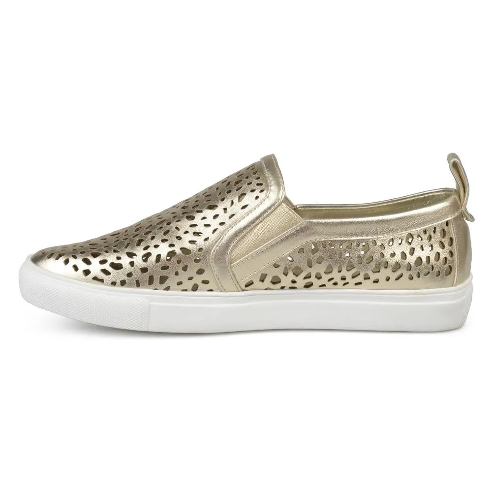 Brinley Co. Kenzo Gold Manmade Pull-on Fashion Round Toe Flat Laser-Cut Sneakers