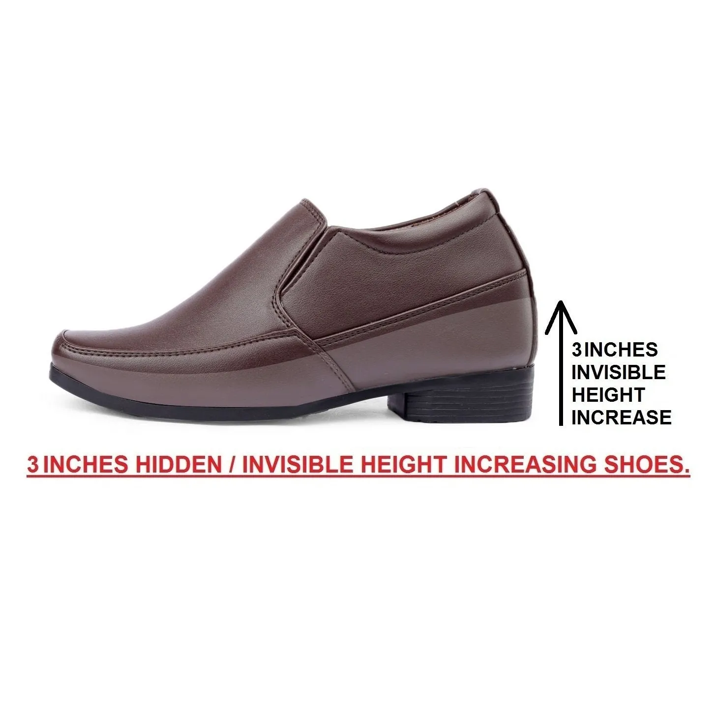 BXXY 9 cm (3.5 Inch) Hidden Height Increasing Dress Slip-on Formal Faux Leather Shoes for Men