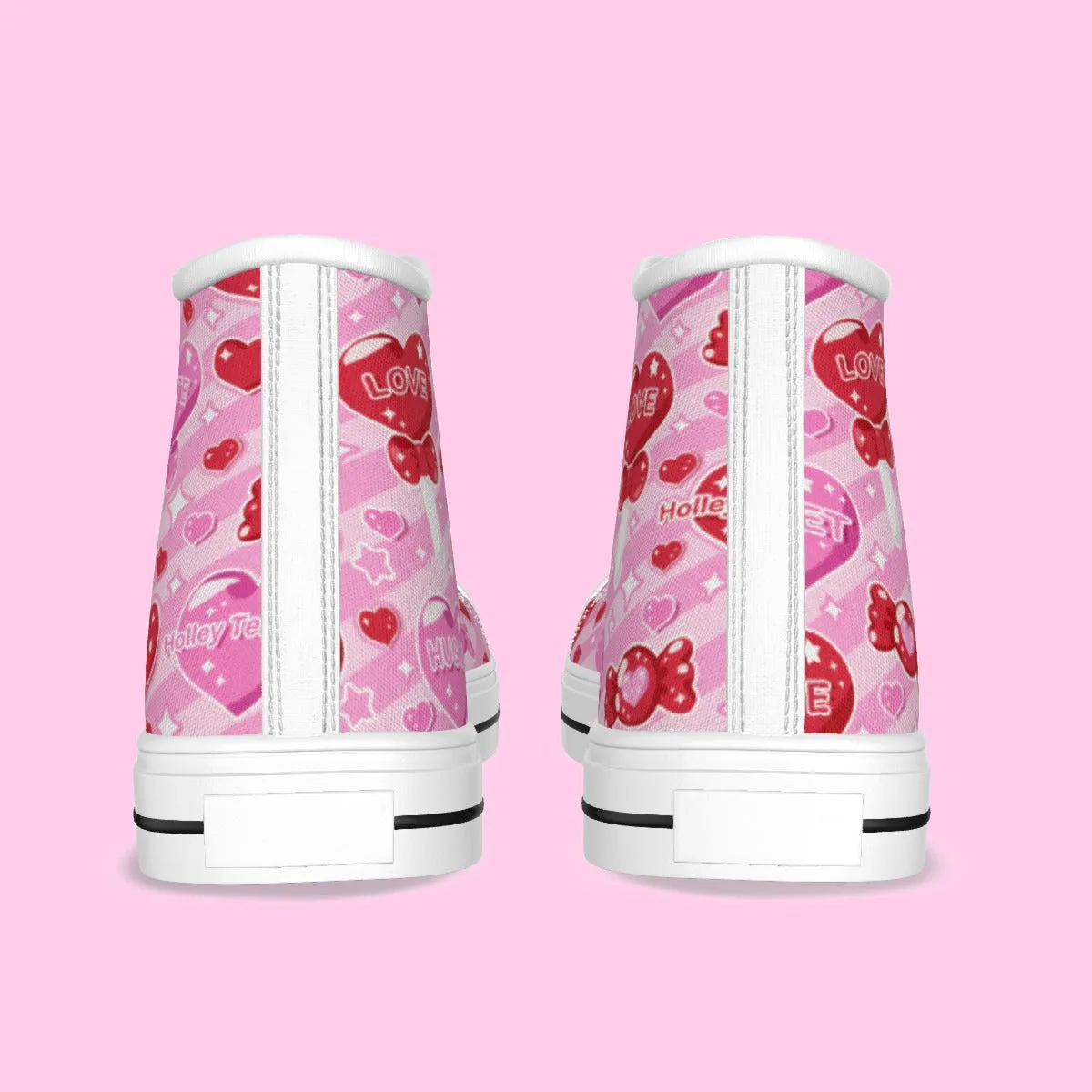 Candy Love Hearts (Red Cutie) Women's High Top Cutie Canvas Shoes