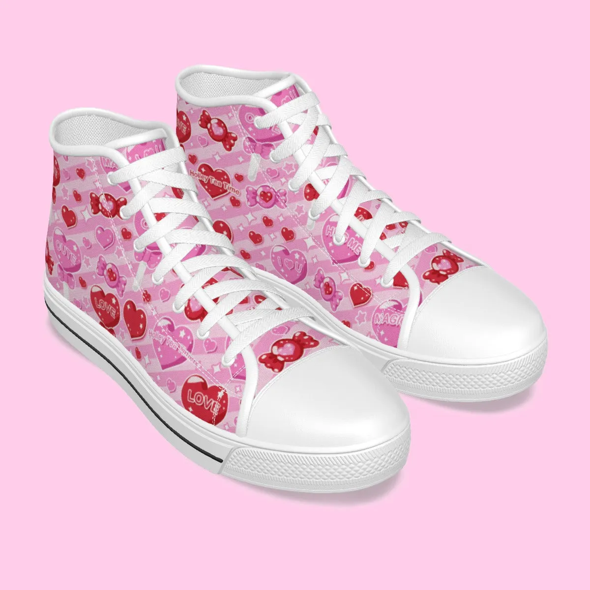 Candy Love Hearts (Red Cutie) Women's High Top Cutie Canvas Shoes