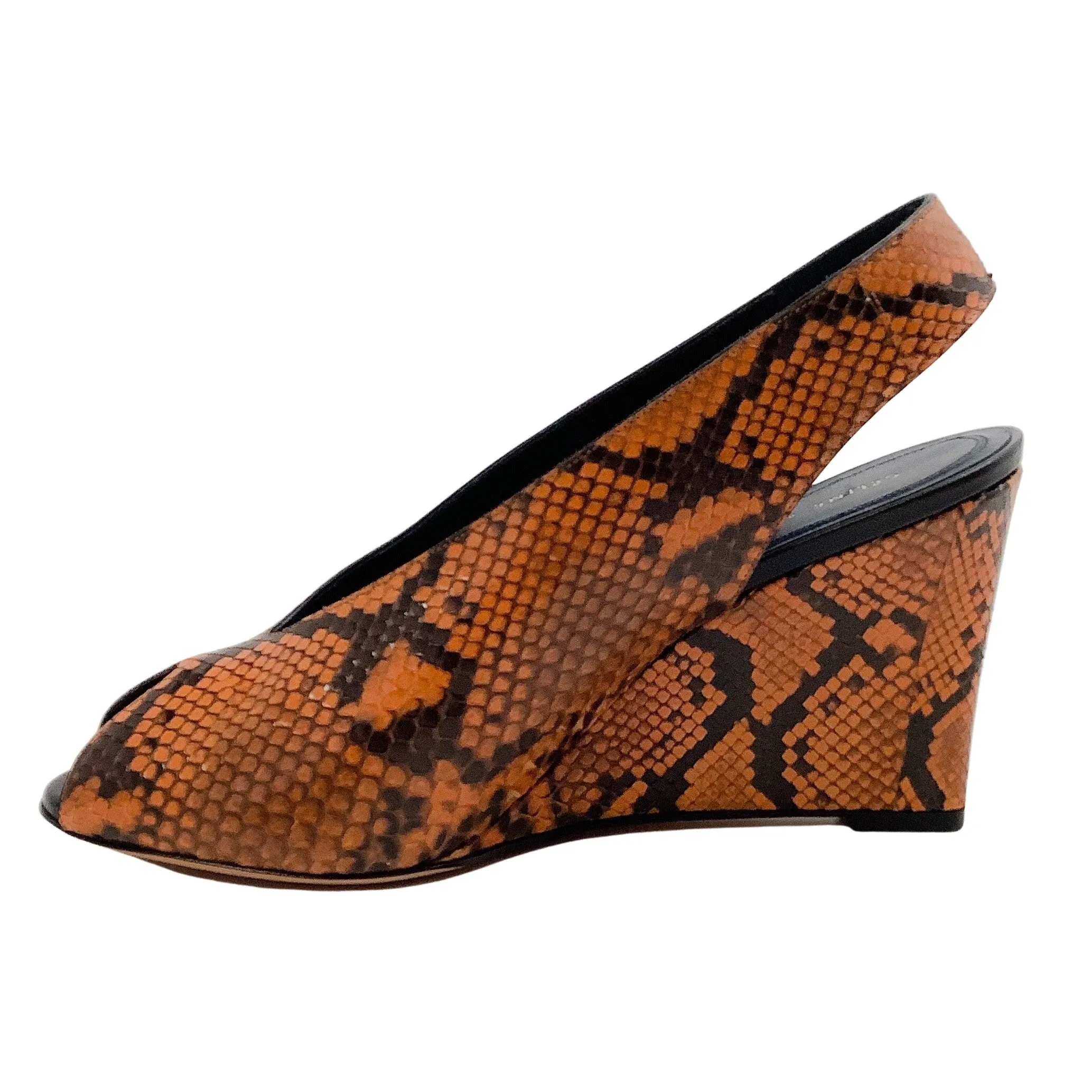 Celine Rust Python Peep Toe Wedges