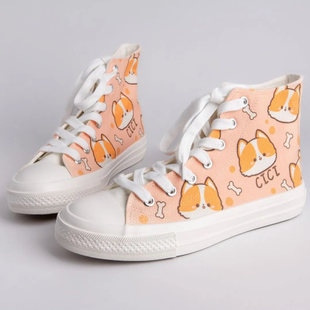 *CLEARANCE* Cici the Corgi High Top Canvas Shoes - Unisex