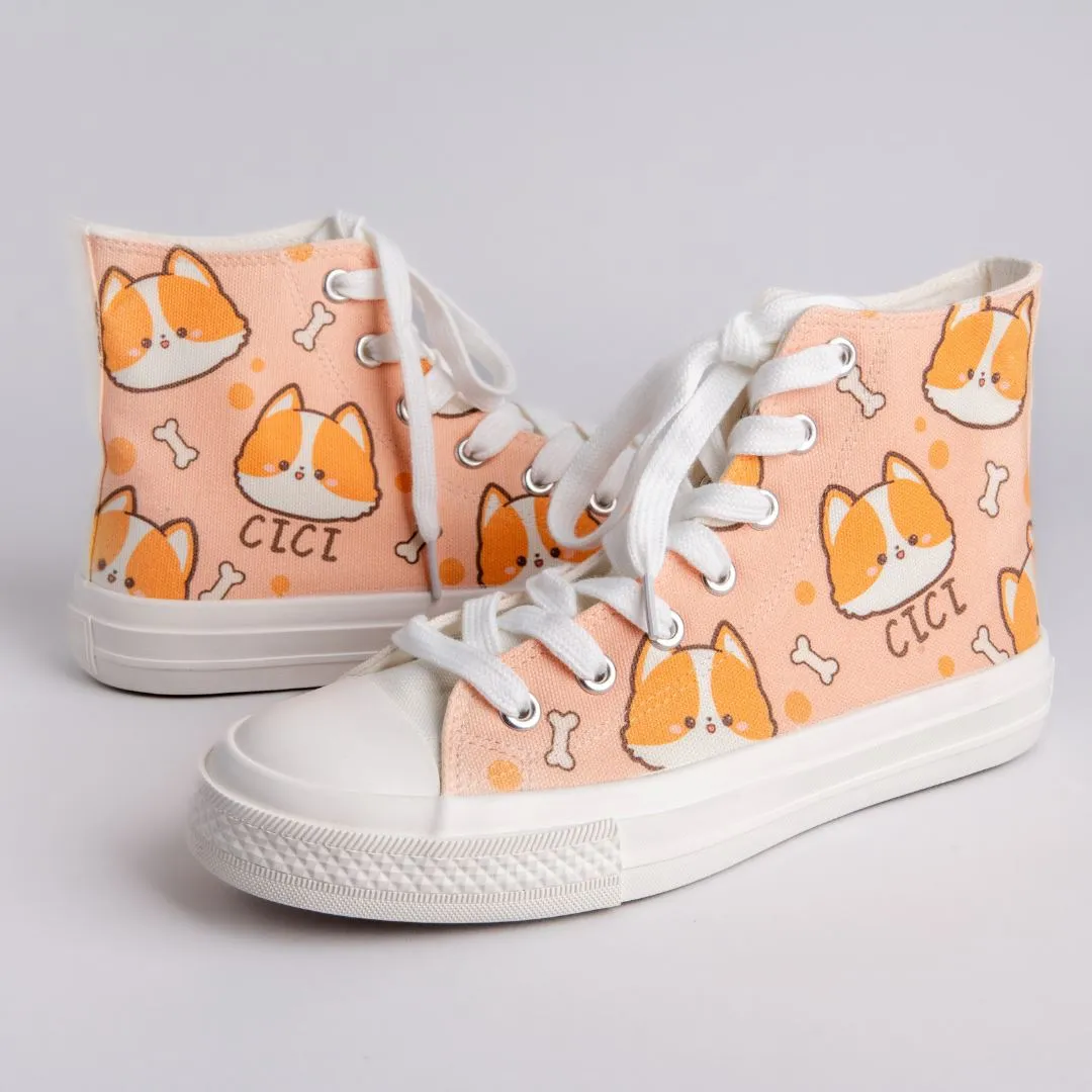 *CLEARANCE* Cici the Corgi High Top Canvas Shoes - Unisex