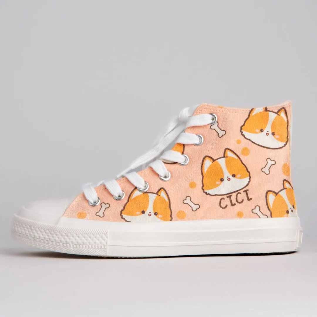 *CLEARANCE* Cici the Corgi High Top Canvas Shoes - Unisex