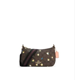 Coach Women's Brown Black Multi Jes Baguette In Signature Canvas With Vintage Mini Rose Print