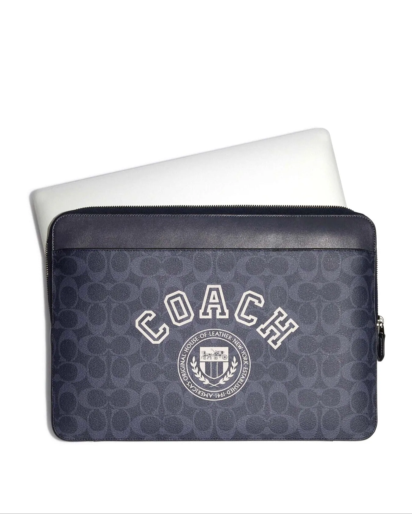 Coach Women's Denim & Chalk Laptop Case In Signature Canvas With Varsity Motif