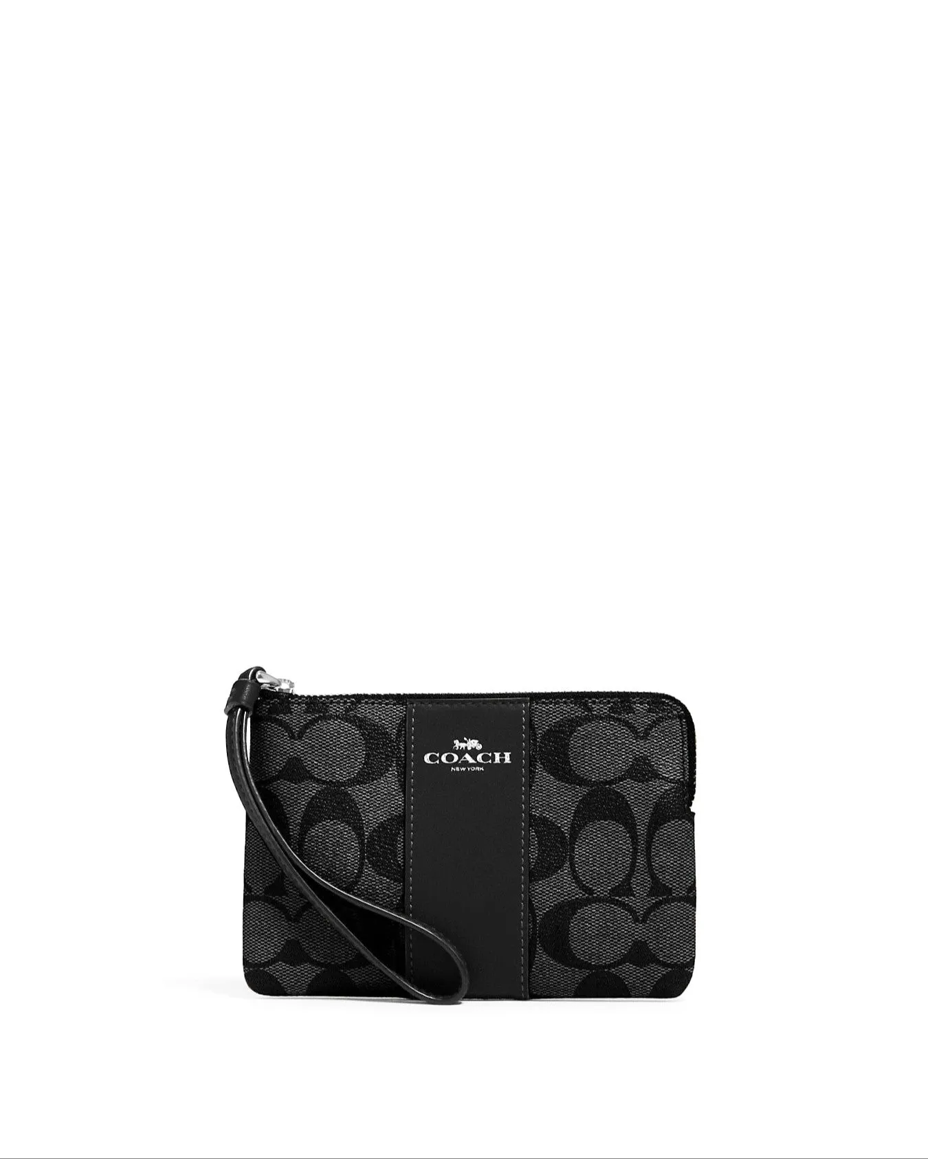 Coach Women's Graphite & Black Corner Zip Wristlet In Signature Canvas