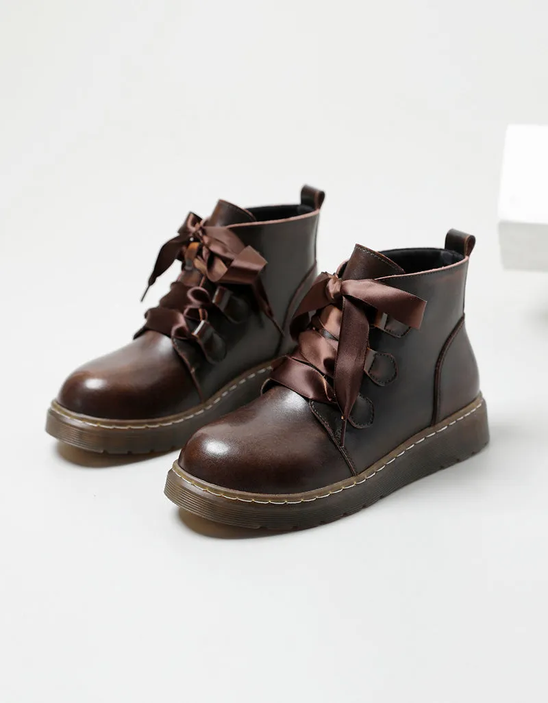 Comfortable Retro Leather Lace-up Mary Jane Boots