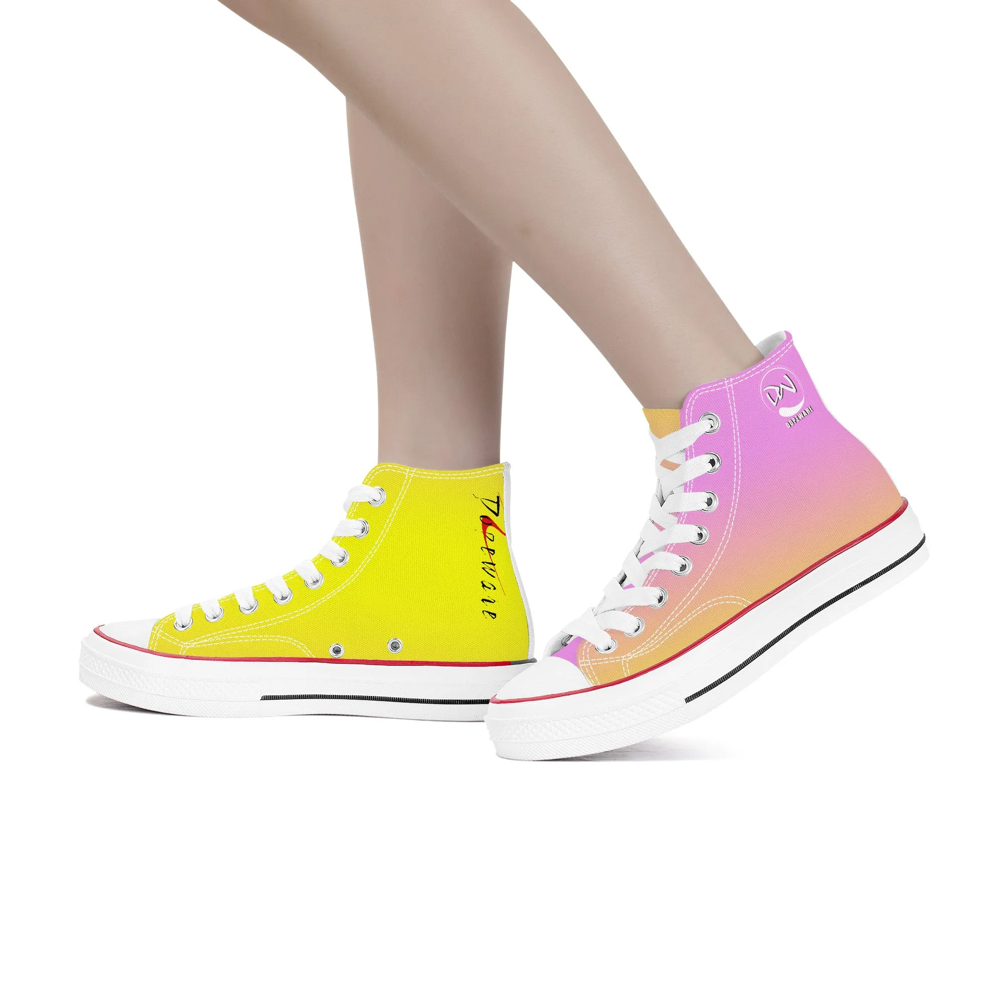 D70 High Top Canvas Shoes - Pink & Yellow