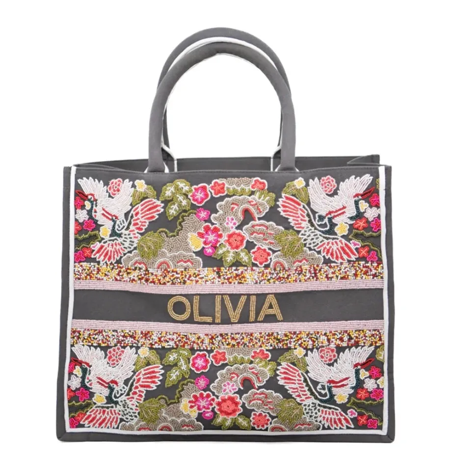 Exotic Oriental Personalized Beaded Large Tote (Made to Order)