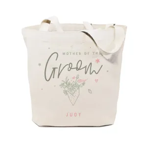 Floral Personalized Name Mother of the Groom  Wedding Cotton Canvas Tote Bag by The Cotton & Canvas Co.