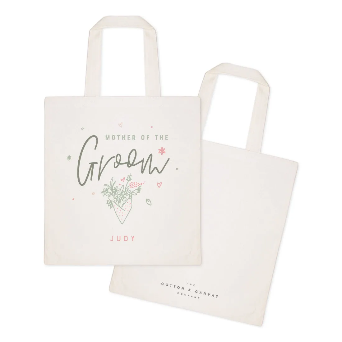 Floral Personalized Name Mother of the Groom  Wedding Cotton Canvas Tote Bag by The Cotton & Canvas Co.