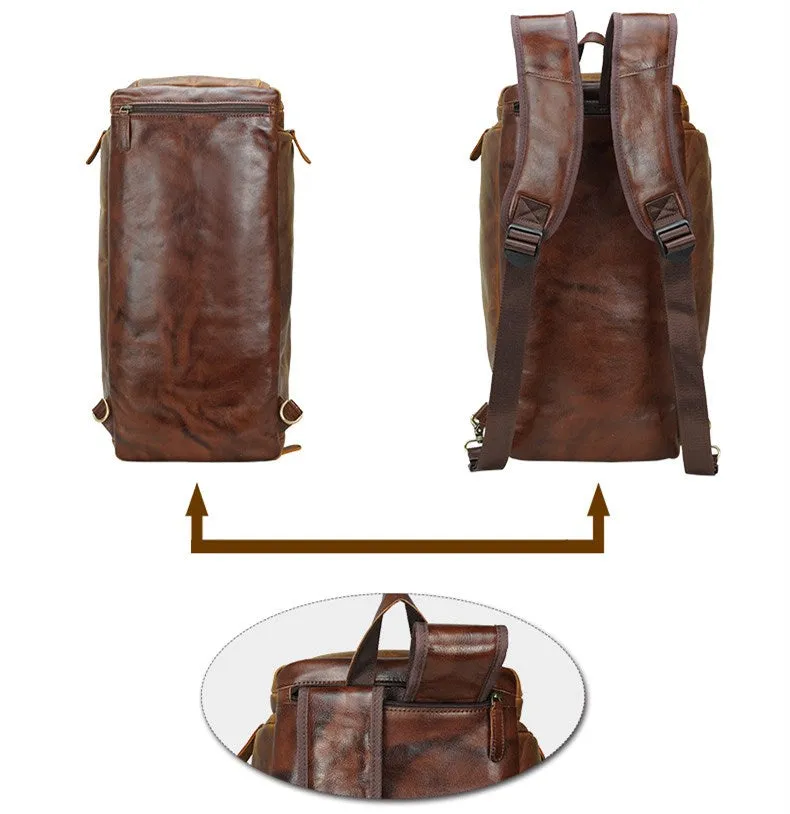 Full Grain Leather Backpack Convertible Duffel Bag with Shoe Pouch