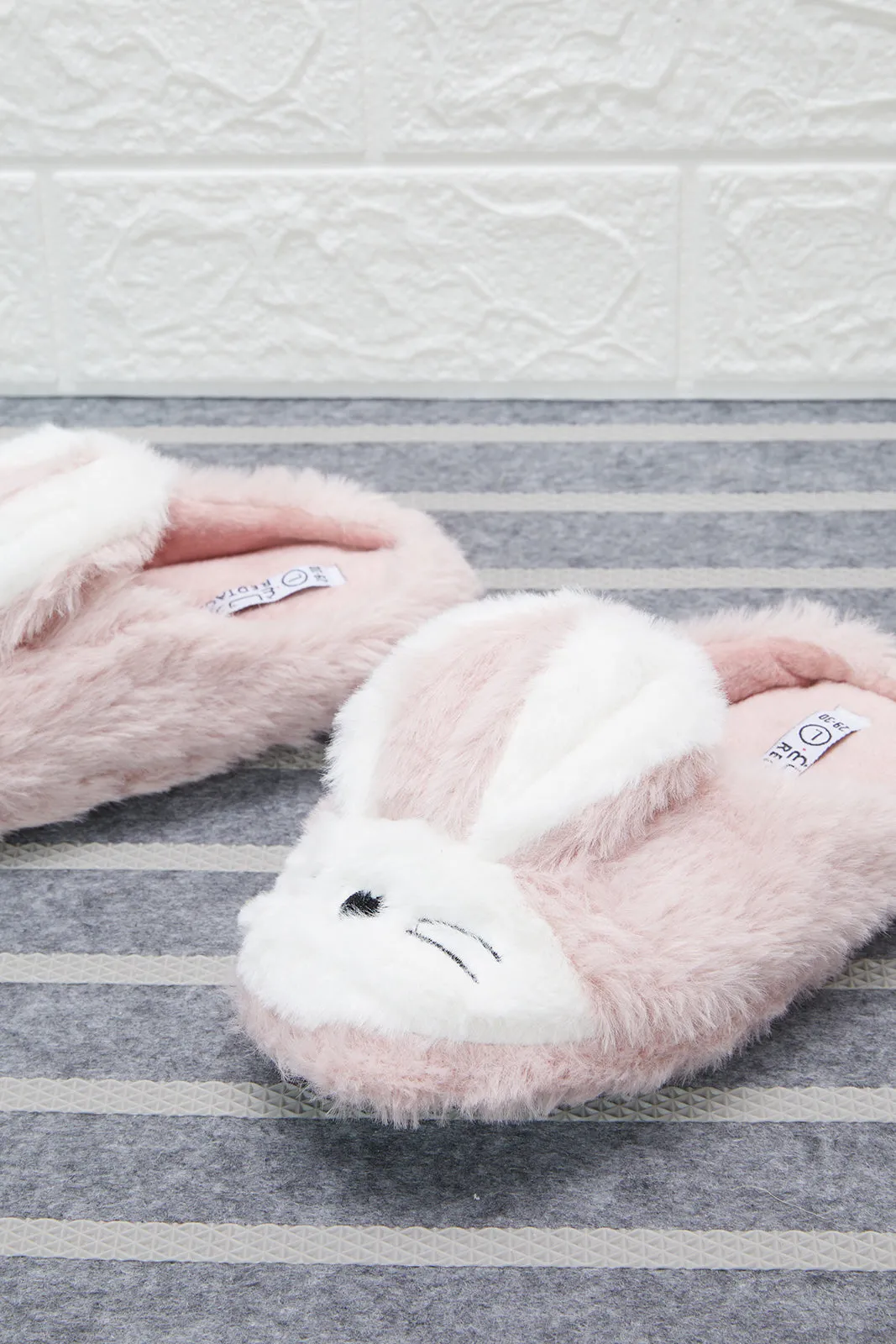 Girls Pink Bunny Detail Slipper