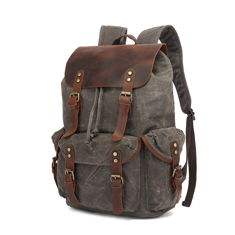 Handmade Waxed Canvas Leather Backpack Large Travel Backpack School Rucksack