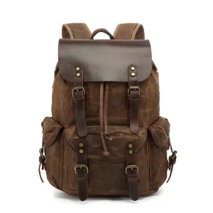 Handmade Waxed Canvas Leather Backpack Large Travel Backpack School Rucksack