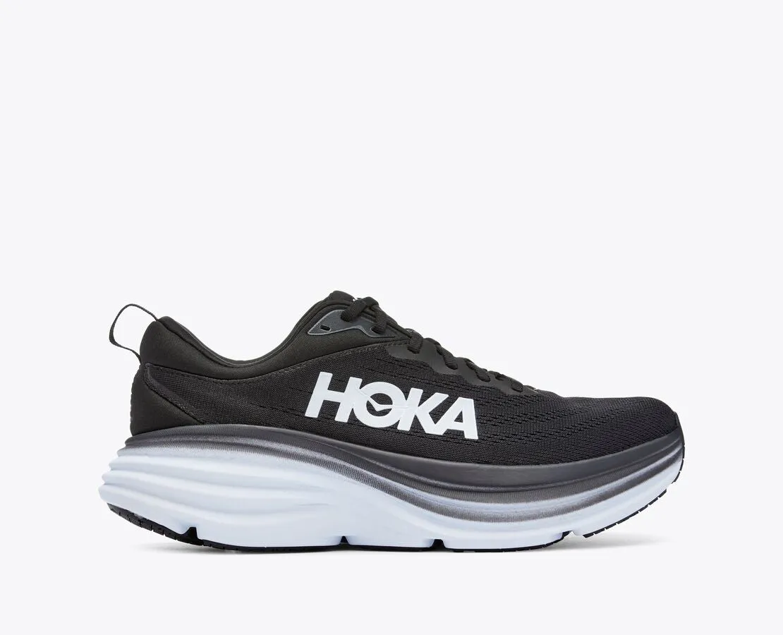 Hoka Bondi 8 Black White WIDE Men's