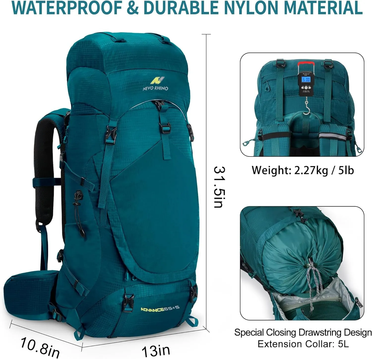 Internal Frame Hiking Backpack 50/60/65/70/80L, Waterproof Rain Cover