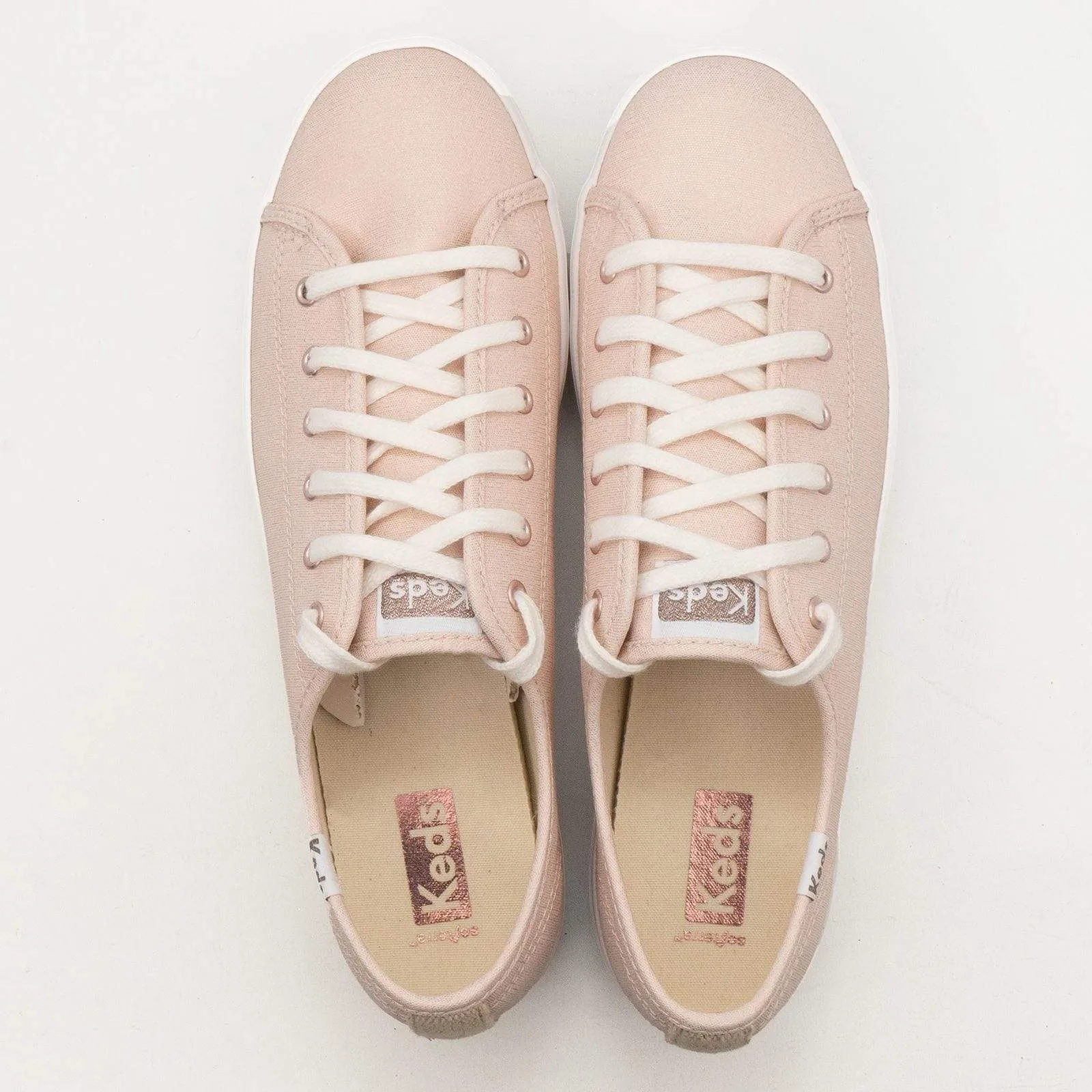 Keds Shoes Triple Kick Rose Gold Metallic Canvas Trainers