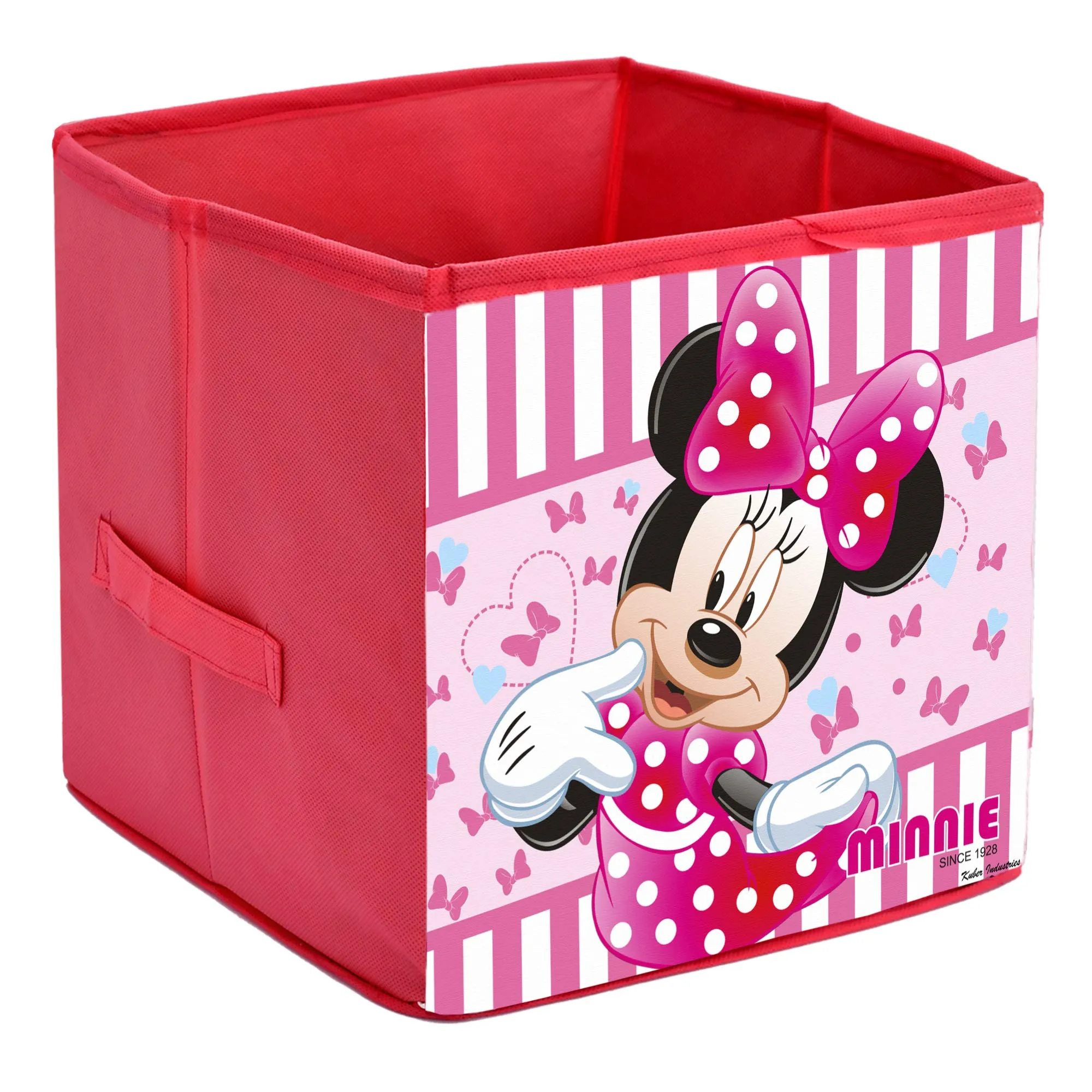 Kuber Industries Disney Print Non Woven Fabric 2 Pieces Foldable Large Size Cloth Storage Box Toy, Books Wardrobe Organiser Cube with Handle (Brown & Pink)