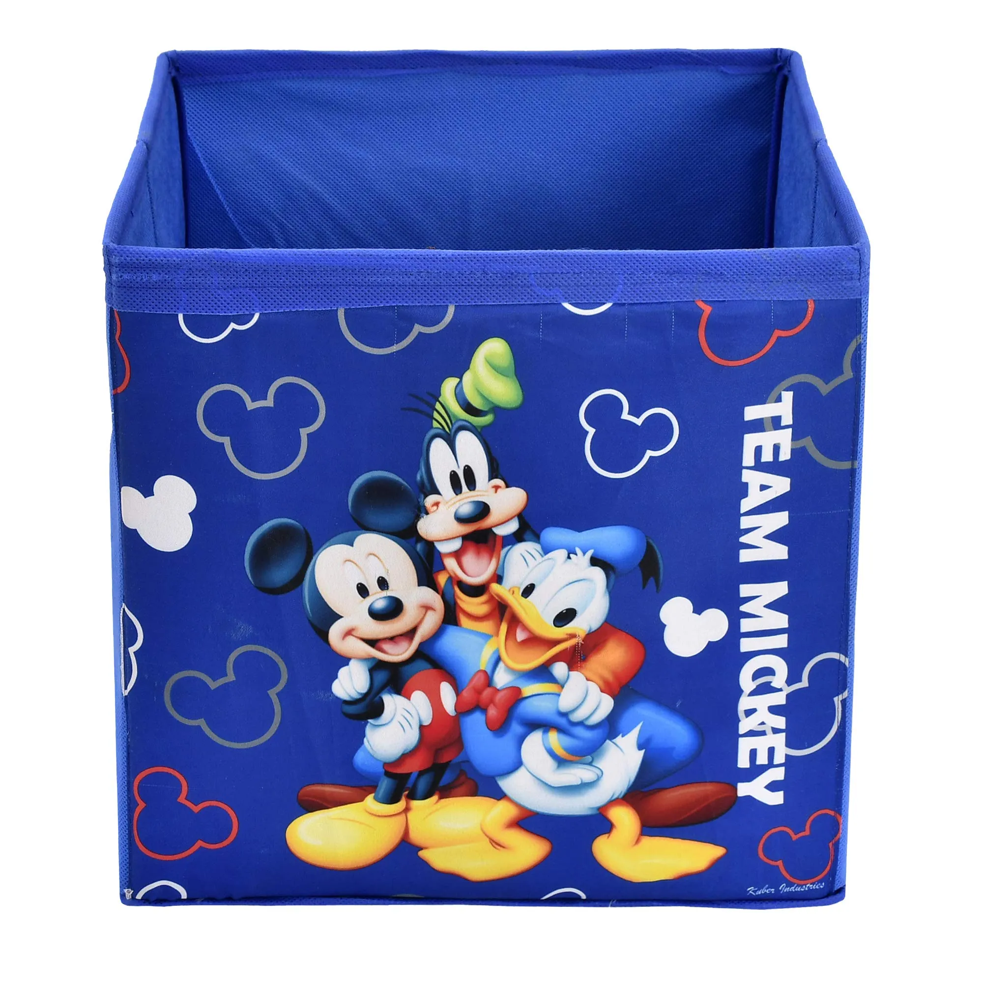 Kuber Industries Disney Print Non Woven Fabric 4 Pieces Foldable Large Size Cloth Storage Box Toy, Books Wardrobe Organiser Cube with Handle (Black & Brown & Royal Blue & Pink) - KUBMART02384