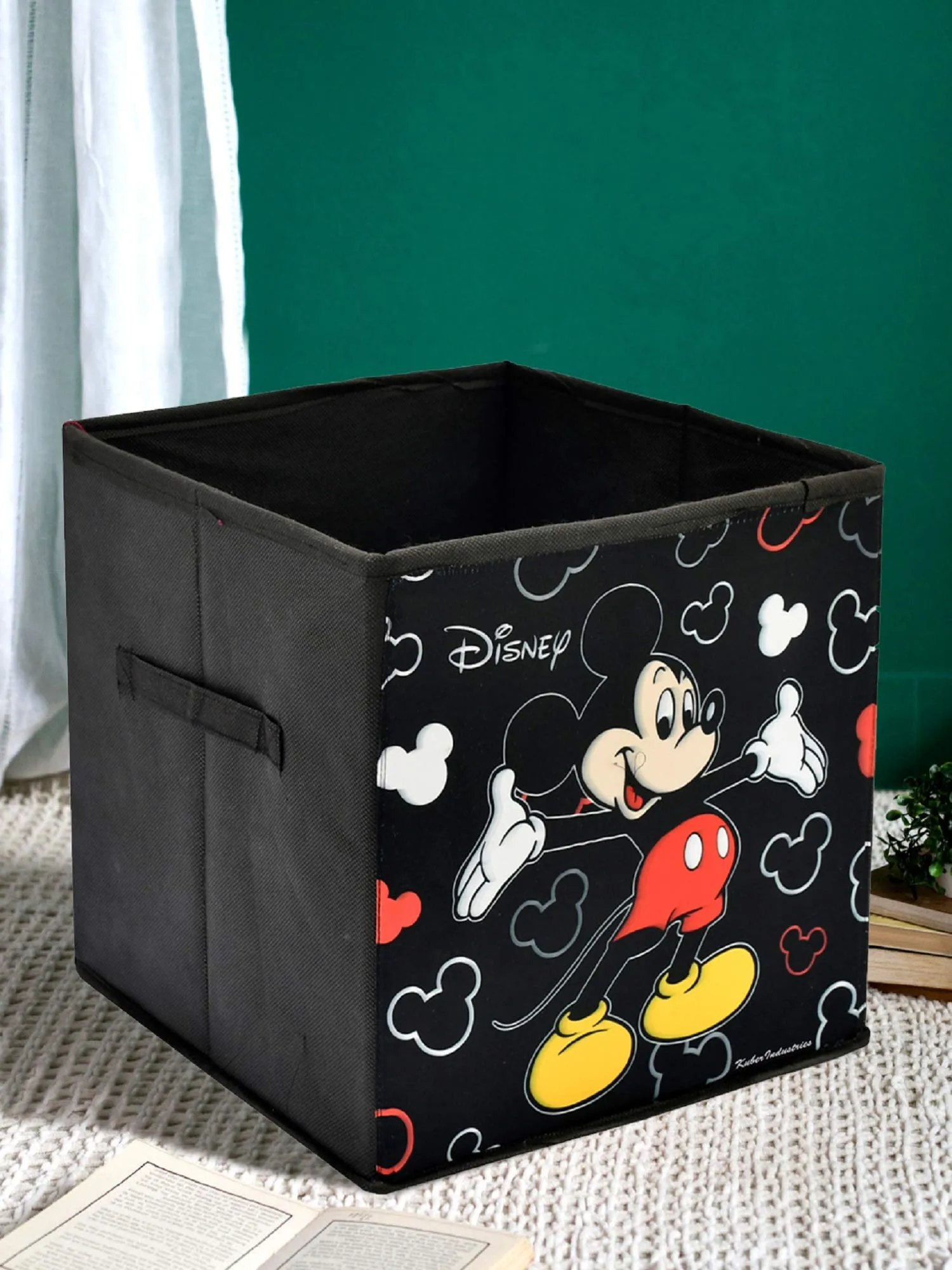 Kuber Industries Disney Print Non Woven Fabric 4 Pieces Foldable Large Size Cloth Storage Box Toy, Books Wardrobe Organiser Cube with Handle (Black & Brown & Royal Blue & Pink) - KUBMART02384