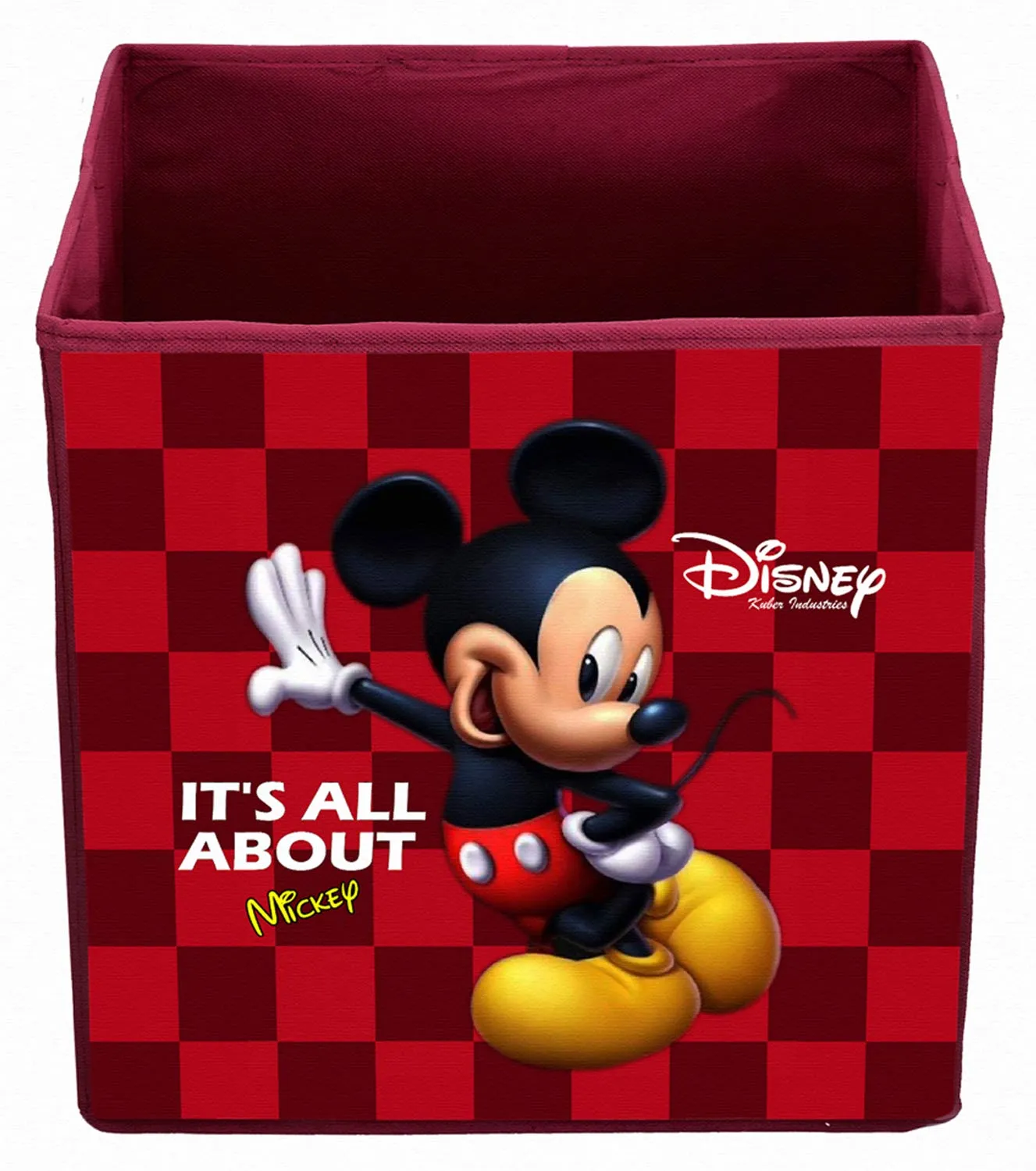 Kuber Industries Disney Print Non Woven Fabric 4 Pieces Foldable Large Size Storage Cube Toy, Books, Shoes Storage Box with Handle (Black, Red, Maroon & Brown)-KUBMART10829