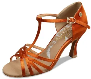 Liberty Dance, L2002-75, Tan Satin, 2.5” & 3” Flared Heel