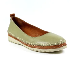 Lunar FLB102 Dove Ladies Khaki Leather Slip On Shoes