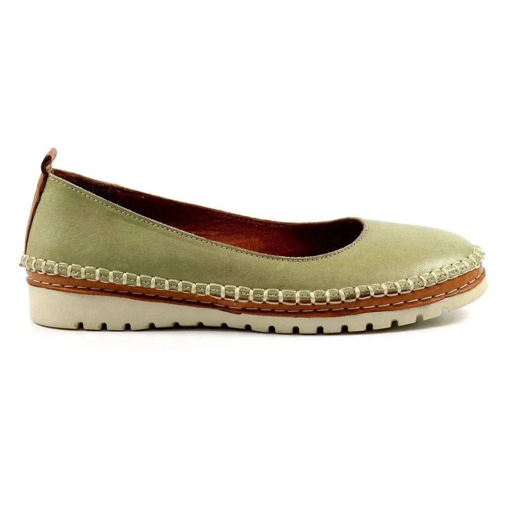 Lunar FLB102 Dove Ladies Khaki Leather Slip On Shoes