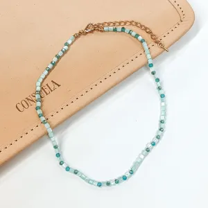 Meet Me On The Beach Mother of Pearl and Crystal Beaded Choker Necklace in Aqua