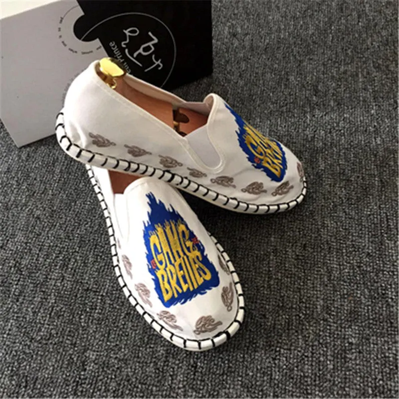 Men Colorful Embroidery Espadrilles Light Canvas Shoes