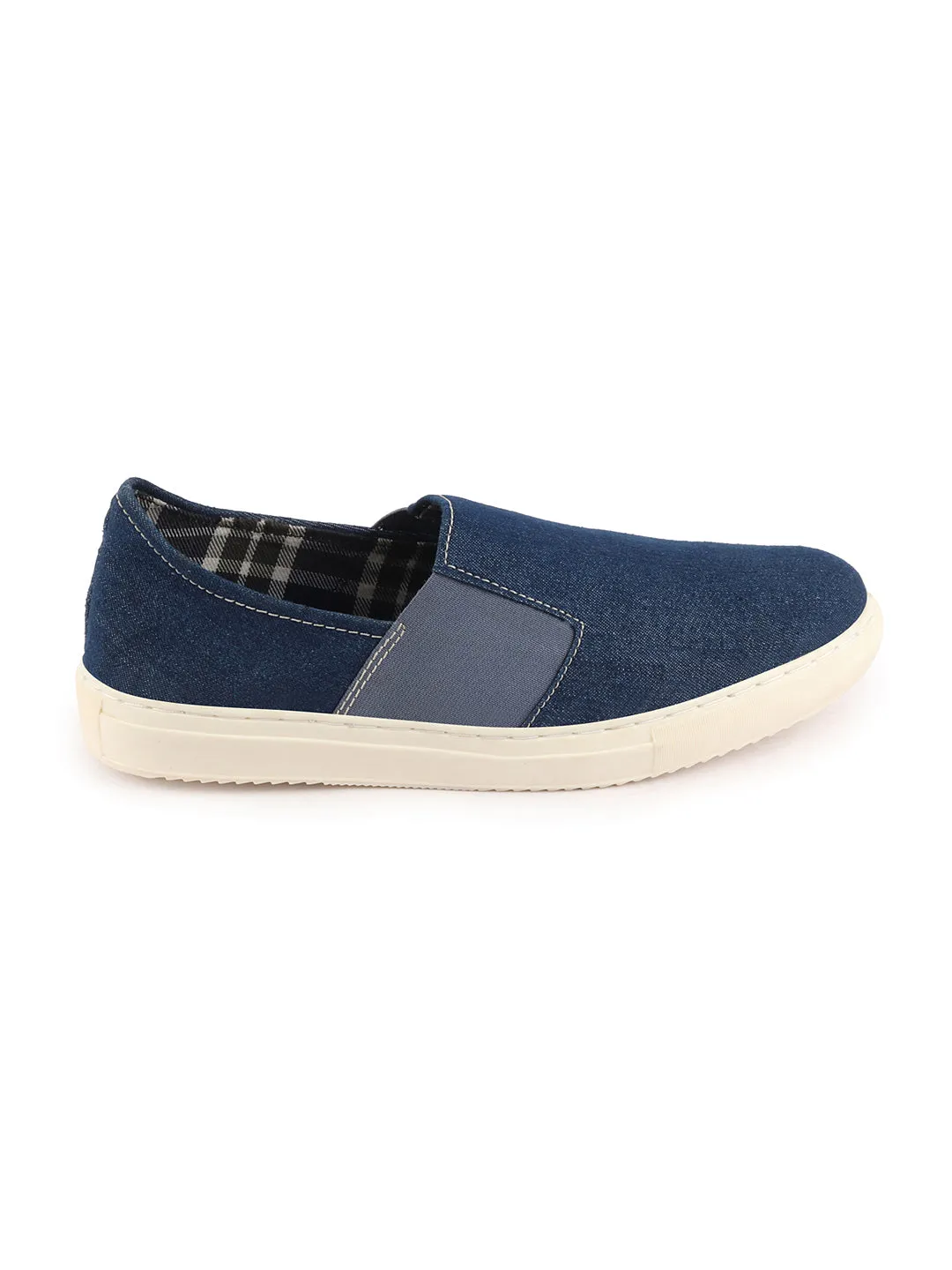 Men Navy Blue Colorblocked Denim/Canvas Slip On Casual Loafer Shoes