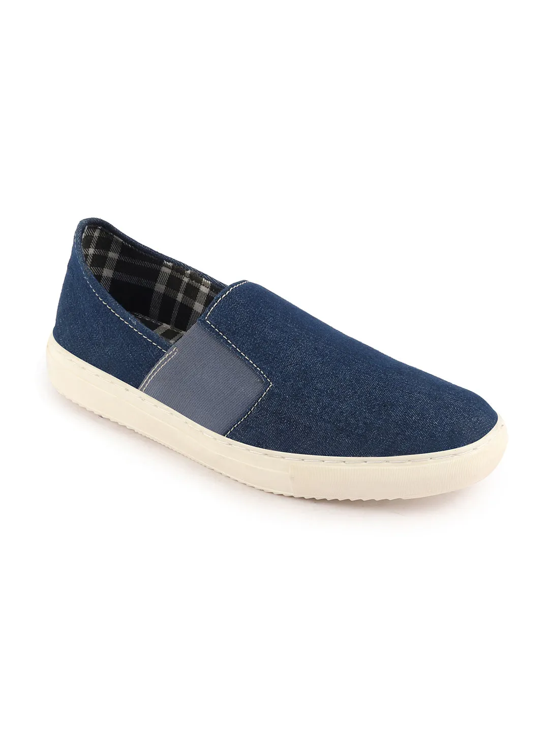 Men Navy Blue Colorblocked Denim/Canvas Slip On Casual Loafer Shoes